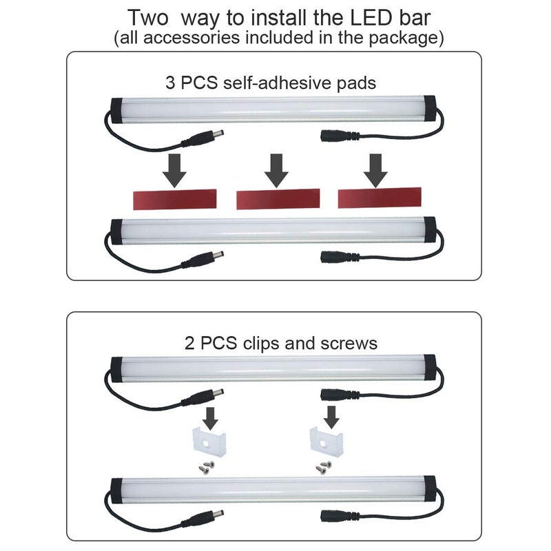 Litever Extra Under Cabinet Lighting Bars,12VDC, 5000K Daylight White, with Mounting Clips, Screws, Self-Adhesive Pads. Compatible LL-008 Series ONLY-[2-Pack-5000K] - Image 4